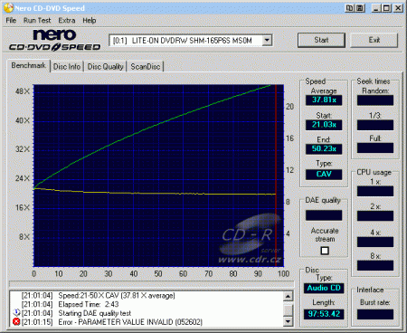 LiteOn SHM-165P6S - CDspeed čtení CD-DA 99 min.