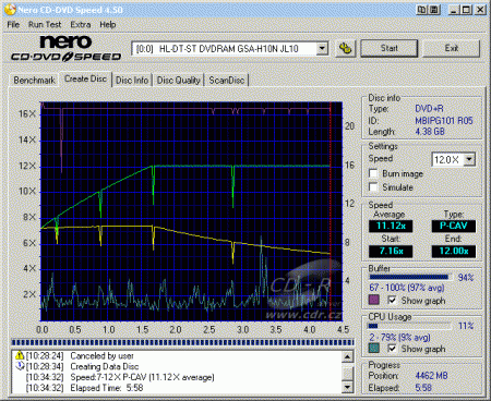 LG GSA-H10N - CDspeed zápis DVD+R Imation 16×@12×