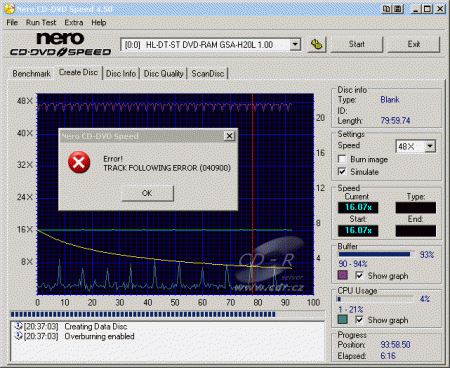 LG GSA-H20L - CDspeed zápis CD-R overburn