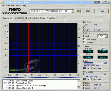 LG GSA-H20L - CDspeed zápis DVD-RAM 8 cm s verifikací