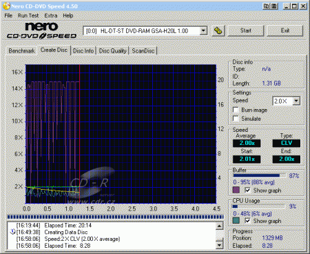 LG GSA-H20L - CDspeed zápis DVD-RAM 8 cm bez verifikace