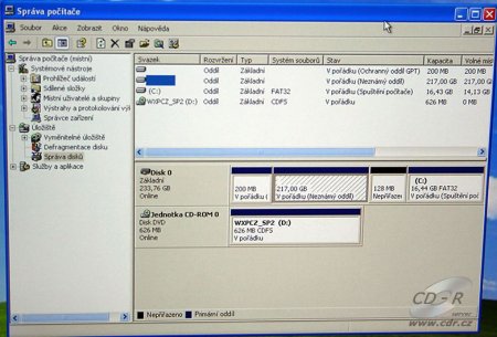 Rozložení partition ve Windows XP