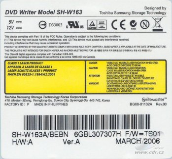 Samsung SH-W163A - výrobní štítek