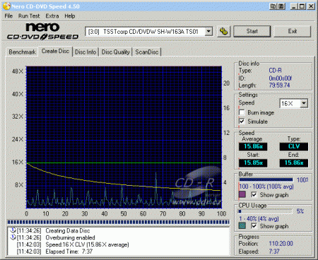 Samsung SH-W163A - CDspeed zápis CD-R 99 min.