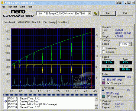 Samsung SH-W163A - CDspeed zápis DVD+R