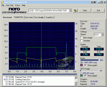 Samsung SH-W163A - CDspeed zápis DVD+R DL