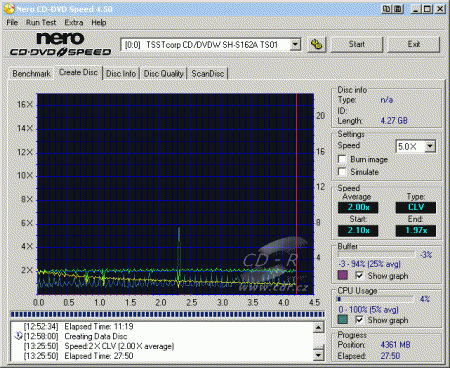 Samsung SH-S162A - CDspeed zápis DVD-RAM 5× s verifikací