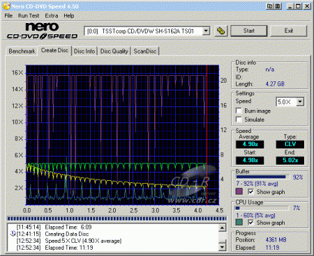 Samsung SH-S162A - CDspeed zápis DVD-RAM 5× bez verifikace