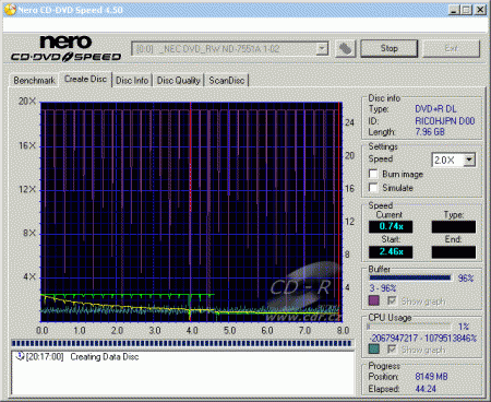 NEC ND-7551A - CDspeed zápis DVD+R DL Ricoh 2,4×