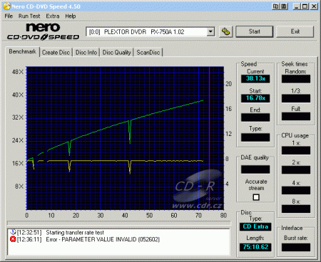 Plextor PX-750A - CDspeed čtení CD-DA Key2Audio
