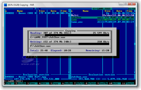 FAR Manager kopíruje soubory na 24× CD-RW