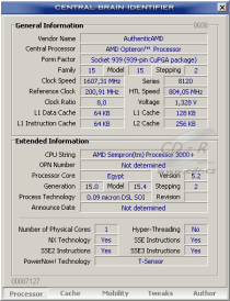 CBId - informace o procesoru Sempron 3000+ pro socket AM2