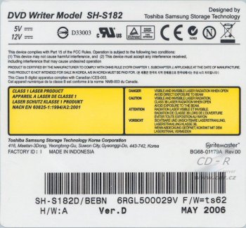 Samsung SH-S182D - výrobní štítek