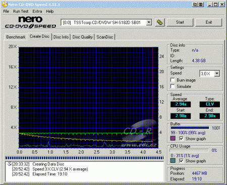 Samsung SH-S182D - CDspeed zápis DVD-RAM 3× bez verifikace