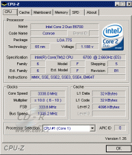 CPUZ - Core2 Duo E6700 @3,33 GHz