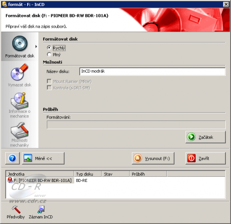 Příprava na formát BD-RE v InCD