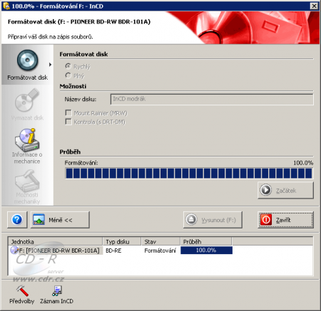 Formát BD-RE v InCD dokončen