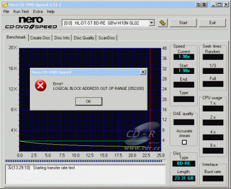 LG GBW-H10N - CDspeed čtení BD-RE