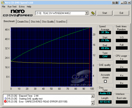 Teac DV-W516GDM - CDspeed čtení CD-DA 99 min.