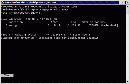PhotoRec průběh