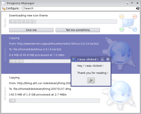 KDE4 Job Progress, okno