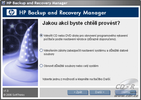 Screenshot programu HP Backup and Recovery Manager