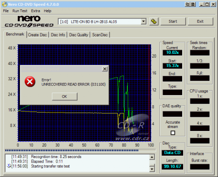 LiteOn LH-2B1S - CDspeed čtení CD-R 99 min