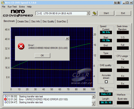 LiteOn LH-2B1S - CDspeed čtení CD-R 98 min