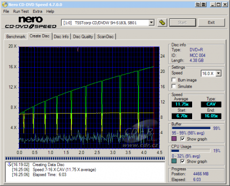 Samsung SH-S183L - CDspeed zápis DVD+R 16×