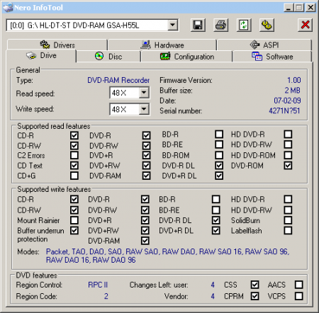 LG GSA H55L - Nero InfoTool