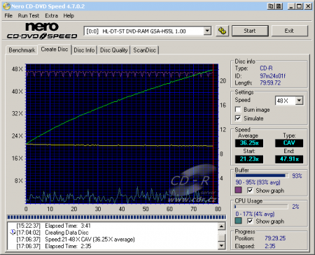 LG GSA H55L - CDspeed zápis CD-R