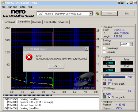 LG GSA H55L - CDspeed zápis DVD-R DL error
