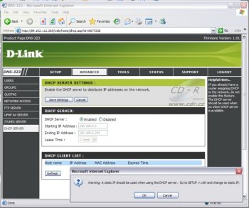 D-Link DNS-323, DHCP server