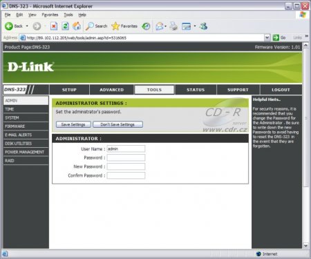 D-Link DNS-323, změna admin hesla
