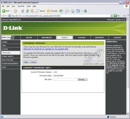 D-Link DNS-323, upgrade firmware