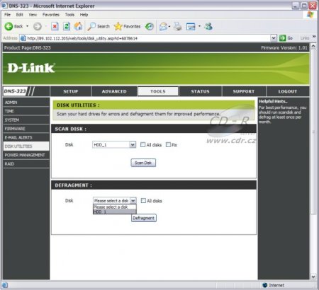 D-Link DNS-323, diskové utility