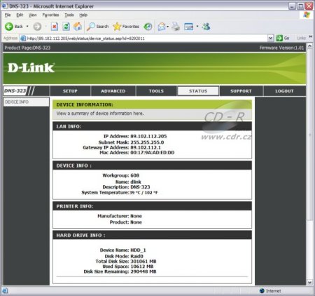 D-Link DNS-323, status