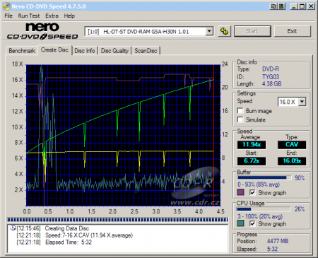 LG GSA-H30N - CDspeed zápis DVD-R 16×