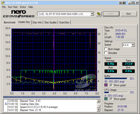 LG GSA-H30N - CDspeed zápis DVD+R DL