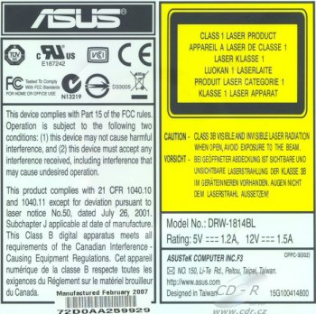 Asus DRW-1814BLT - výrobní štítek