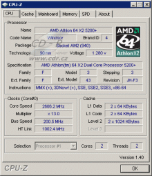 CPU-Z: Athlon 64 X2 5200+ 65W