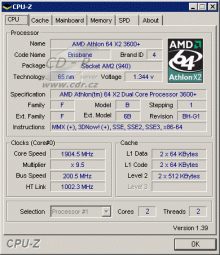 CPU-Z: Athlon 64 X2 3600+ 65W