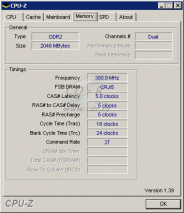 CPU-Z: Paměťový řadič Athlonu 64 X2 3600+ na 1,9 GHz