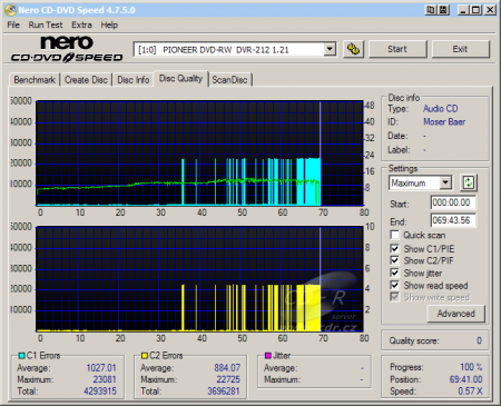 Pioneer DVR-212 - CDspeed CD quality check