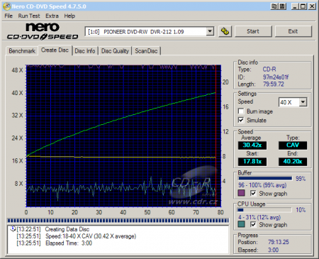 Pioneer DVR-212 - CDspeed zápis CD-R