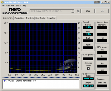 Optiarc BD-M100A - CDspeed zápis BD-RE DL bez verifikace