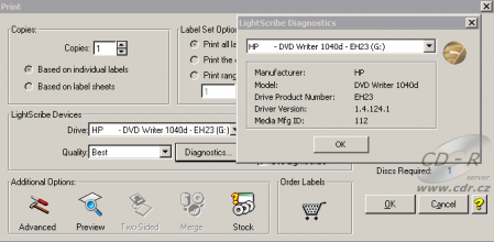 HP dvd-1040e - LightScribe print diagnostic