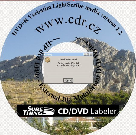 HP dvd-1040e - LightScribe tisk s ELCU