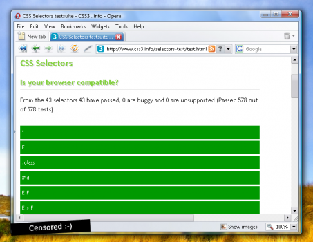 CSS Selectors test: Opera 9.50