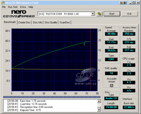 Plextor PX-800A - CDspeed čtení CD-DA